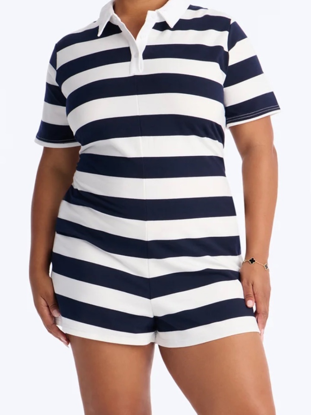 Striped Navy and White Polo Romper